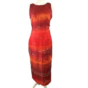 Vintage‎ Orange Ombré Sheer Lined Y2k Whimsical Coquette Fairy Midi Dress Size 6